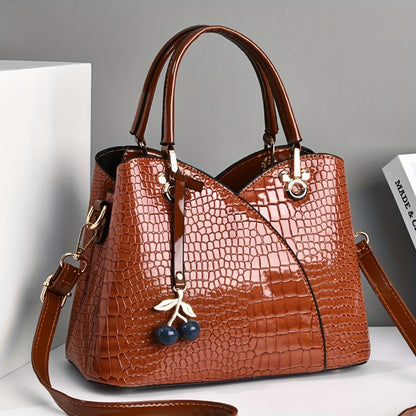 Crossbody Bag for Women – Faux Crocodile Texture Cherry Pendant – detail view 13