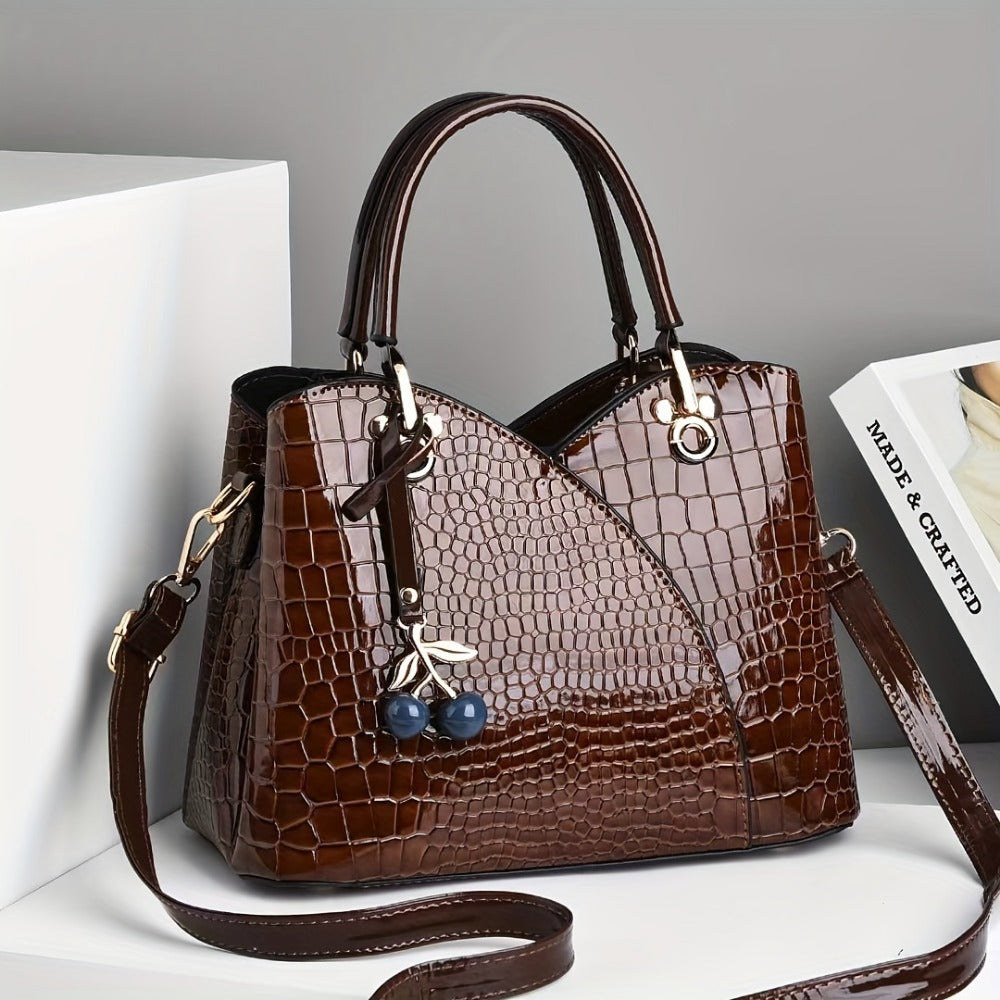 Crossbody Bag for Women – Faux Crocodile Texture Cherry Pendant – detail view 19