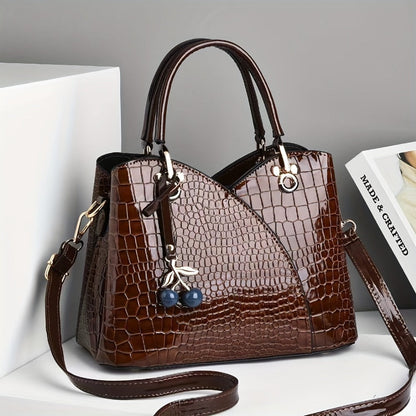 Crossbody Bag for Women – Faux Crocodile Texture Cherry Pendant – detail view 19