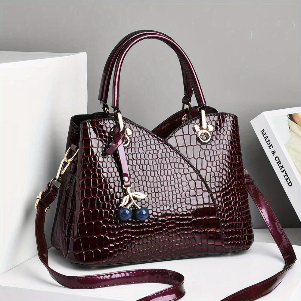 Crossbody Bag for Women – Faux Crocodile Texture Cherry Pendant – detail view 20