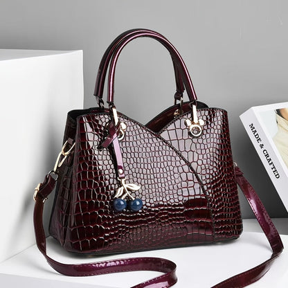 Crossbody Bag for Women – Faux Crocodile Texture Cherry Pendant – detail view 5