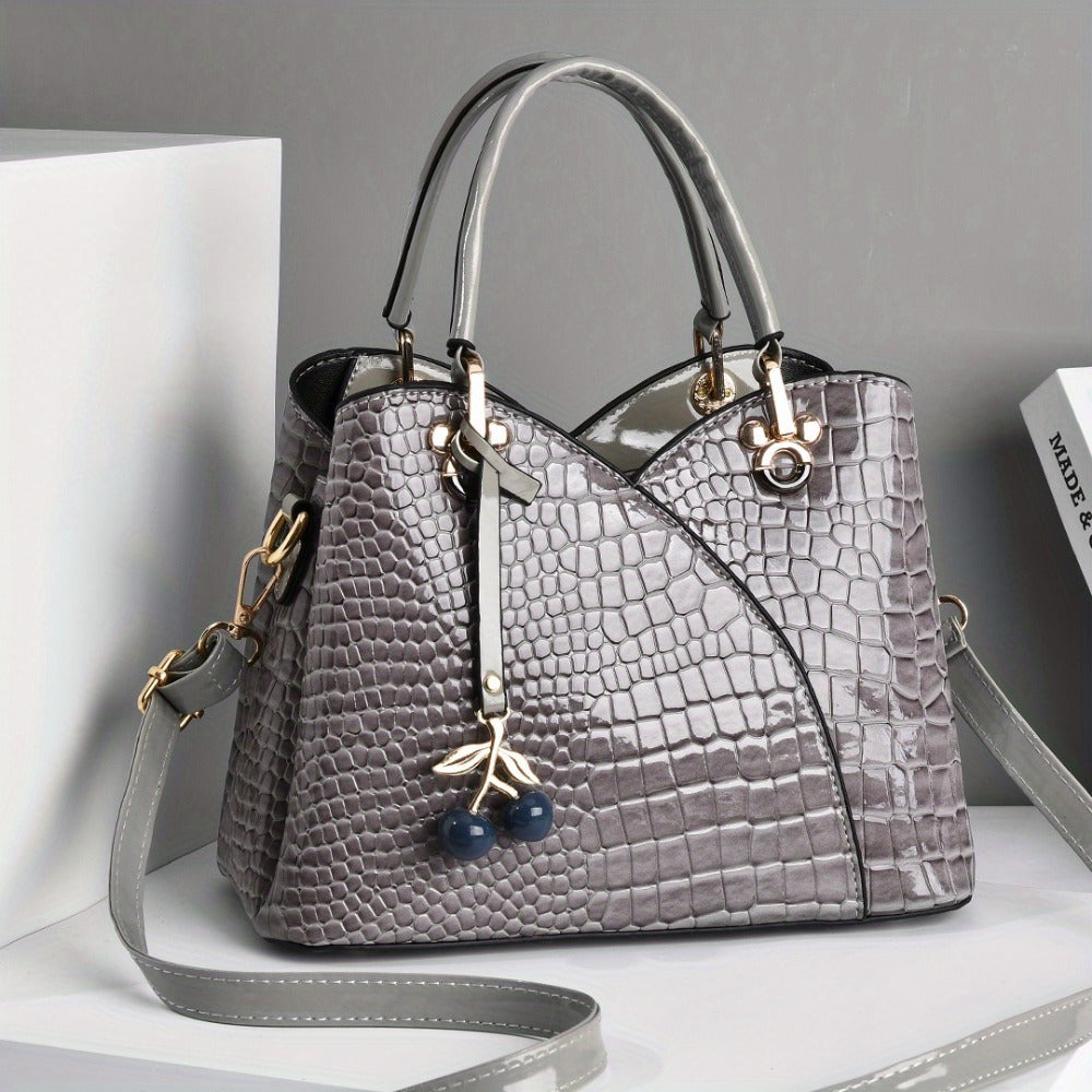 Crossbody Bag for Women – Faux Crocodile Texture Cherry Pendant – detail view 27