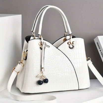 Crossbody Bag for Women – Faux Crocodile Texture Cherry Pendant – detail view 33
