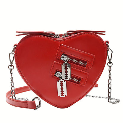 Crossbody Bag for Women – Gothic Heart Blade Zipper Chain – detail view 2