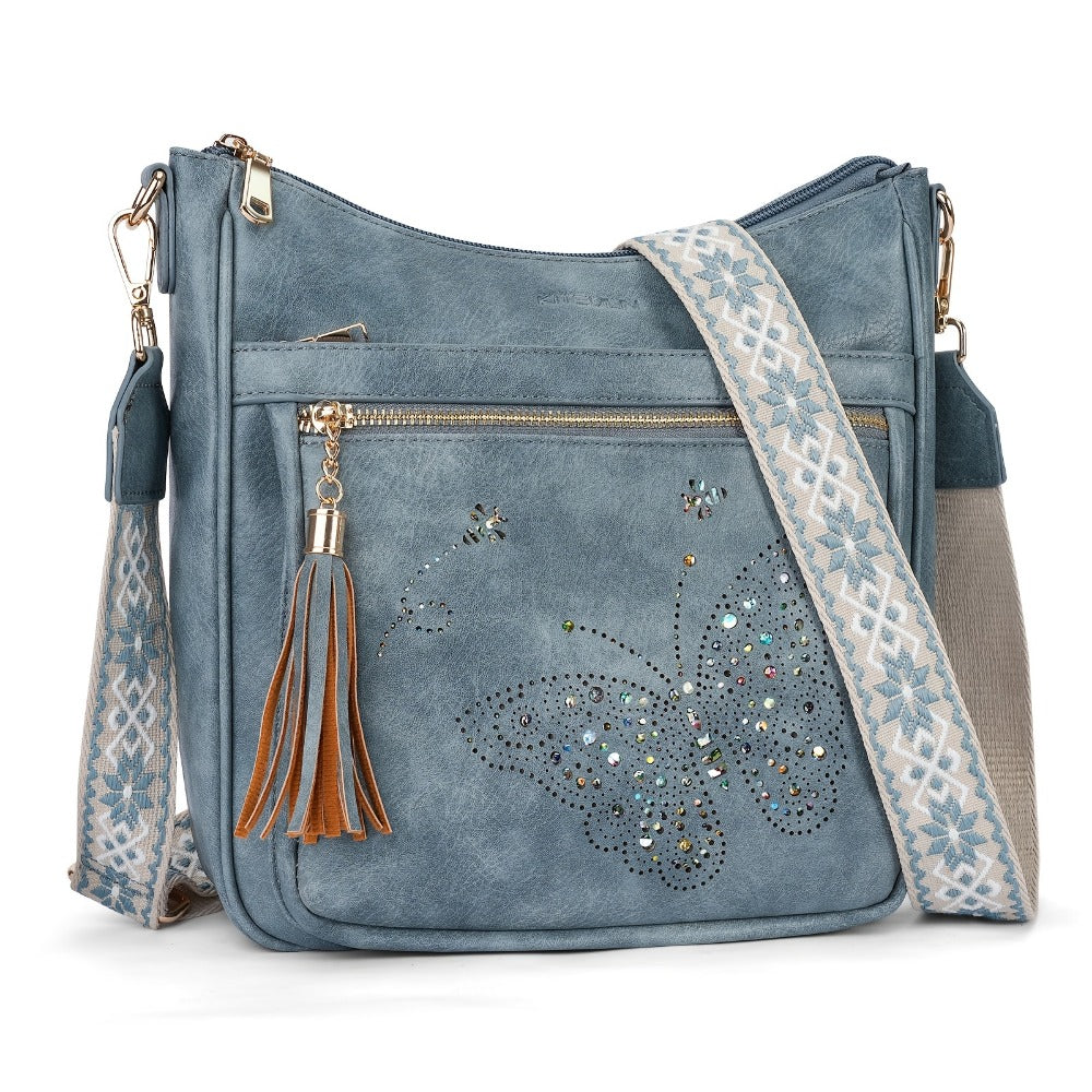 Crossbody Bag for Women – Large Vintage Butterfly Faux Leather – detail view 6