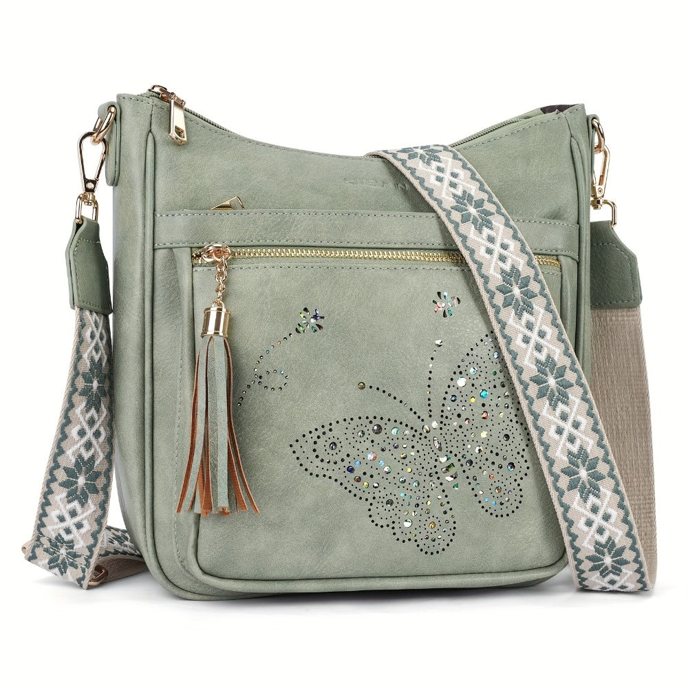 Crossbody Bag for Women – Large Vintage Butterfly Faux Leather – detail view 12