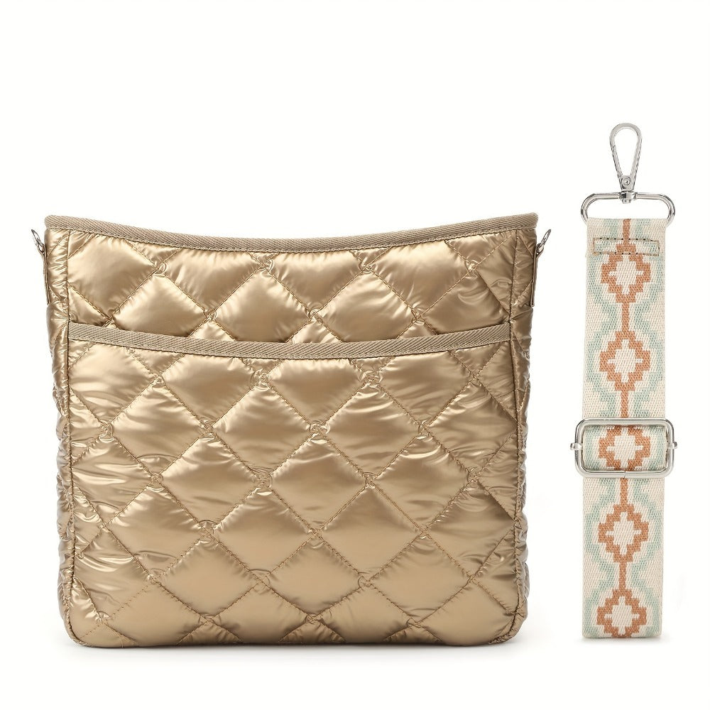 Crossbody Bag for Women – Quilted, Quilted Puffer Zipper Fashion Metallic – detail view 6