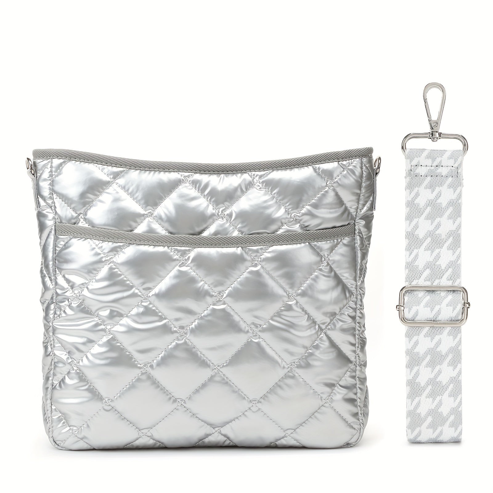 Crossbody Bag for Women – Quilted, Quilted Puffer Zipper Fashion Metallic – front view - product view 23
