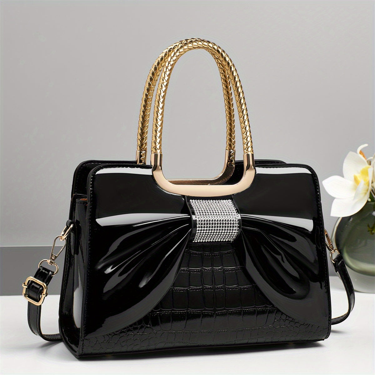 Crossbody Bag for Women – for Travel & Work, Bow Accent Faux Leather Luxury – detail view 12