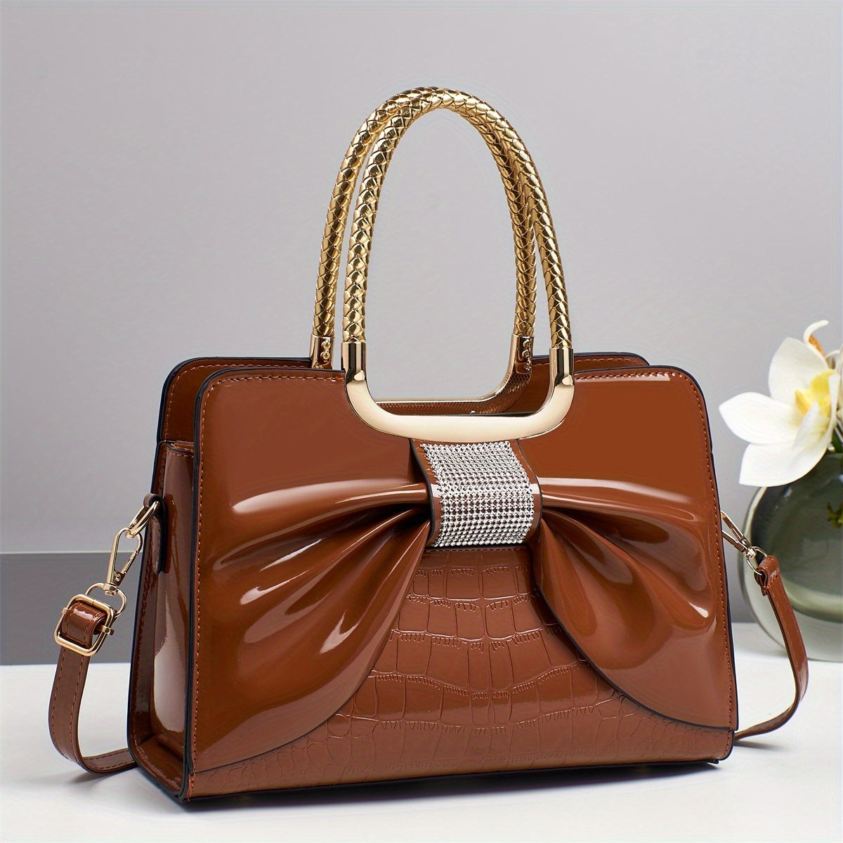Crossbody Bag for Women – for Travel & Work, Bow Accent Faux Leather Luxury – detail view 16