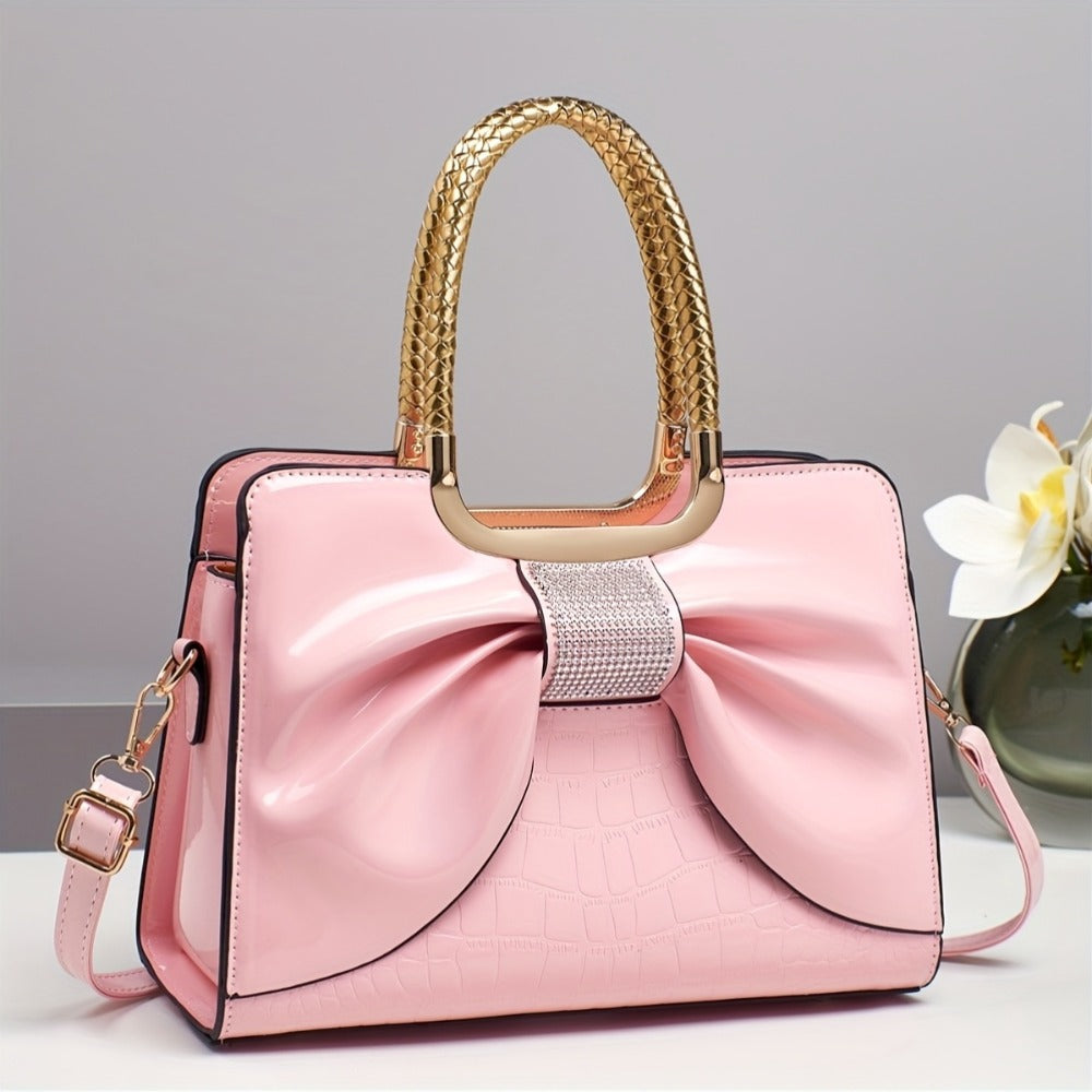 Crossbody Bag for Women – for Travel & Work, Bow Accent Faux Leather Luxury – detail view 9