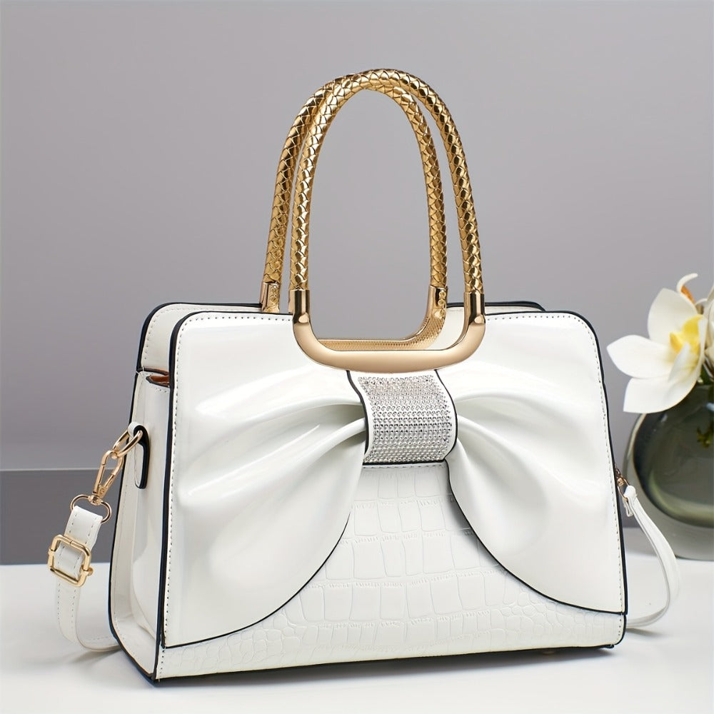 Crossbody Bag for Women – for Travel & Work, Bow Accent Faux Leather Luxury – detail view 3