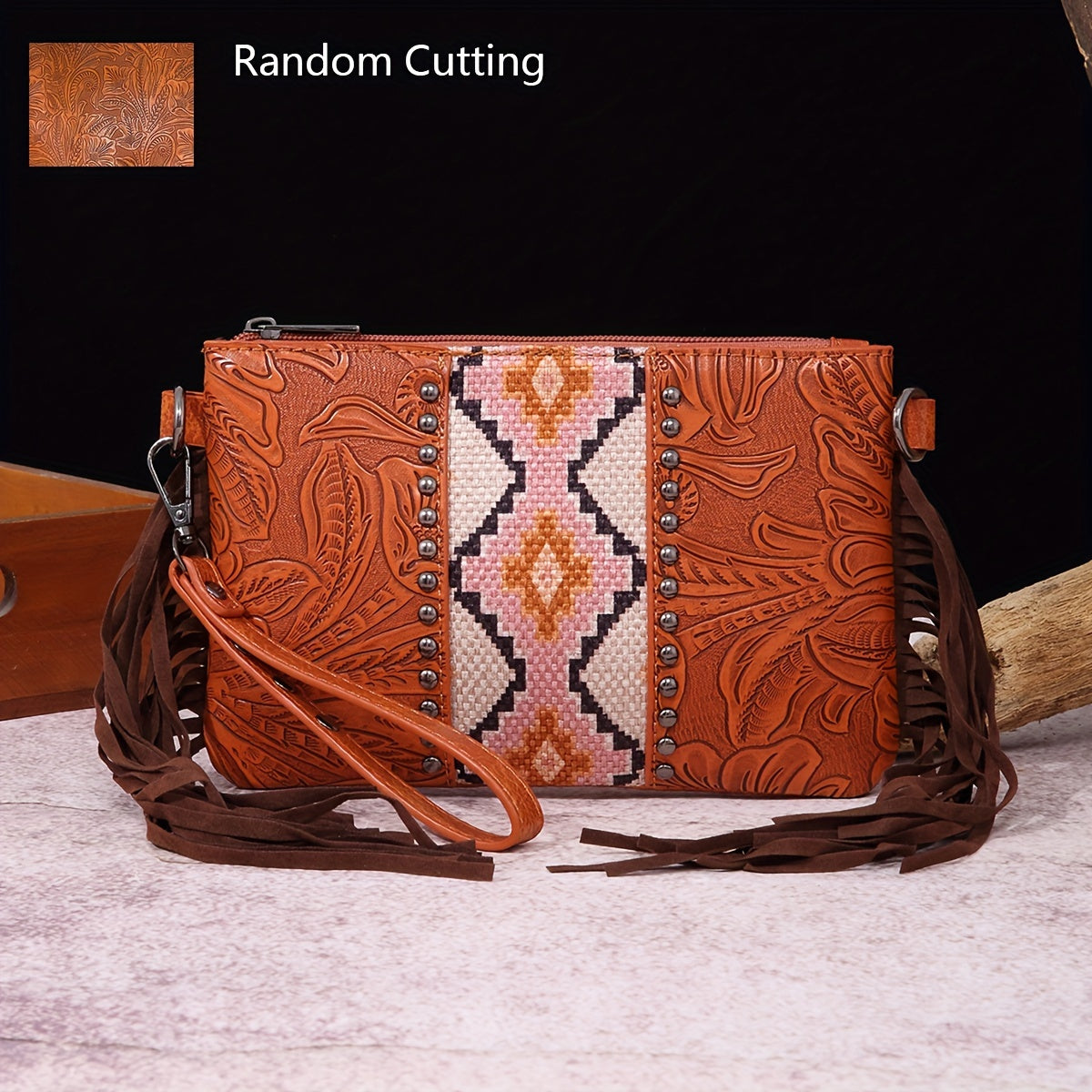 Crossbody Bag for Women – for Travel, Woven Tassel Vintage Floral Fringe – detail view 13