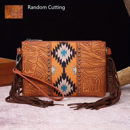Crossbody Bag for Women – for Travel, Woven Tassel Vintage Floral Fringe – detail view 2