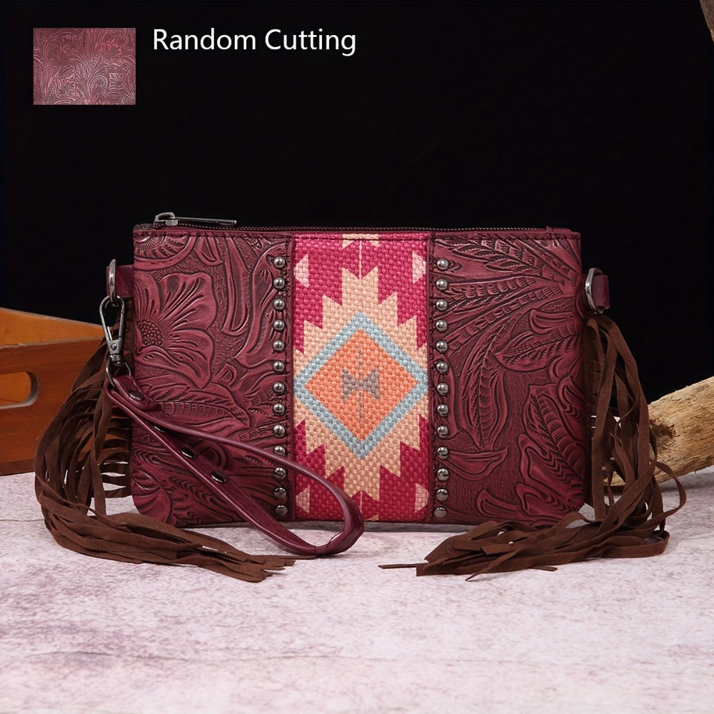 Crossbody Bag for Women – for Travel, Woven Tassel Vintage Floral Fringe – detail view 6