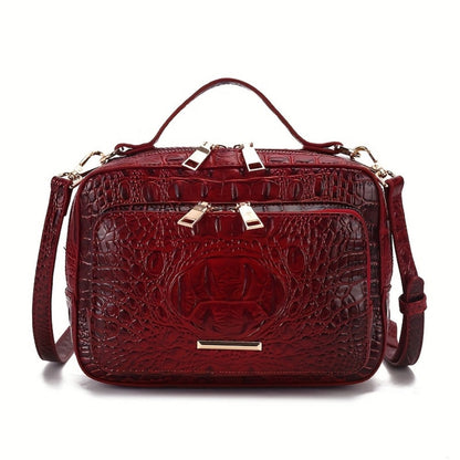 Crossbody Bag for Women – Vegan Leather, Crocodile Pattern Top Handle Satchel – detail view 4