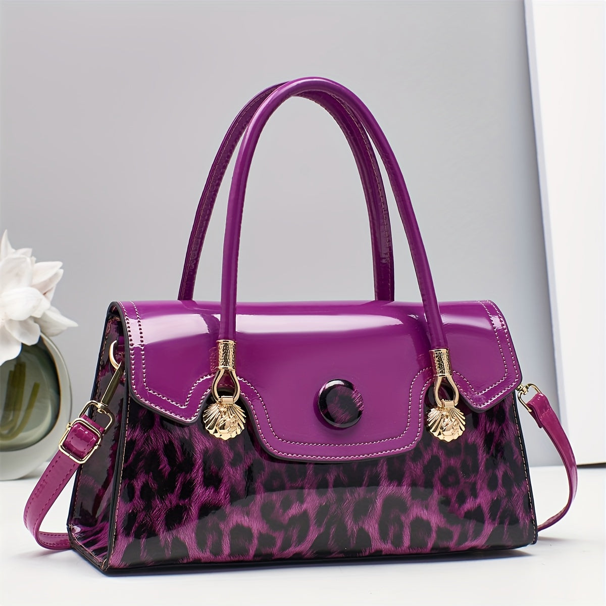 Shoulder Bag for Women – Adjustable Strap, Leopard Print Magnetic Snap Adjustable – alternate view