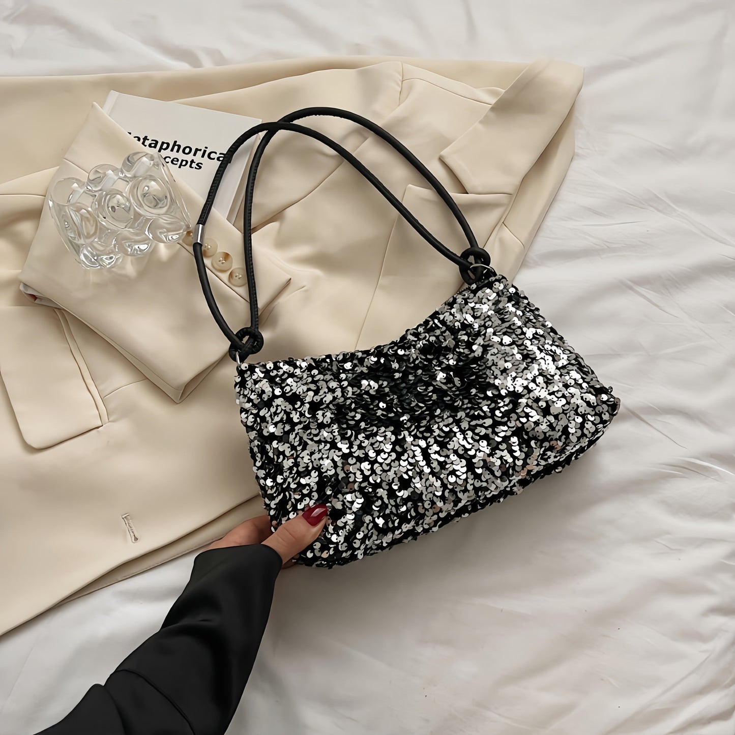 Shoulder Bag for Women – Adjustable Strap, Sequin Sparkly Evening Adjustable Strap – alternate view