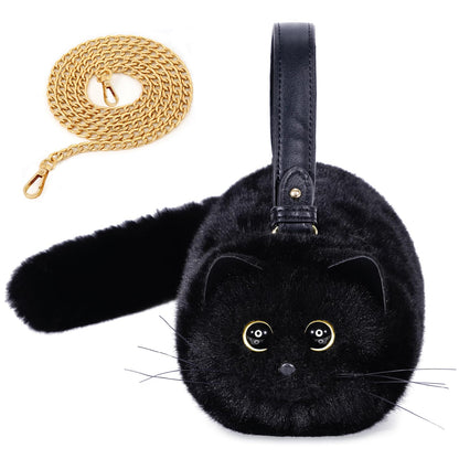 Shoulder Bag for Women – Cat Shaped Realistic Furry Faux – front view - product view 2