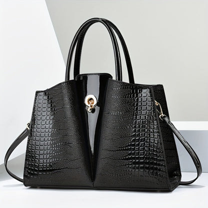 Shoulder Bag for Women – Genuine Leather, Genuine Leather Crocodile Texture Luxury – front view