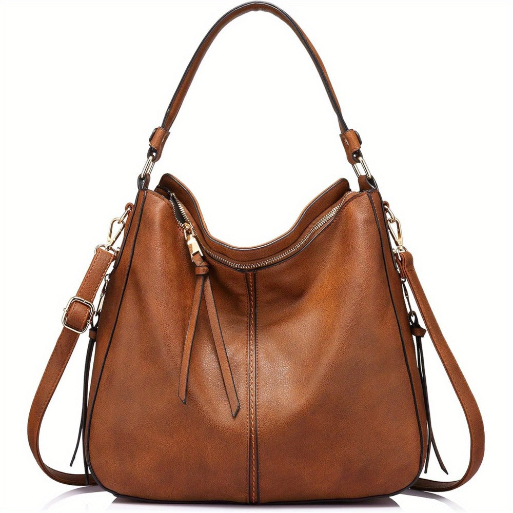Shoulder Bag for Women – Multi-Pocket, Hobo Large Leather Tassel Golden – detail view 2