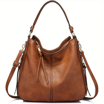 Shoulder Bag for Women – Multi-Pocket, Hobo Large Leather Tassel Golden – detail view 2