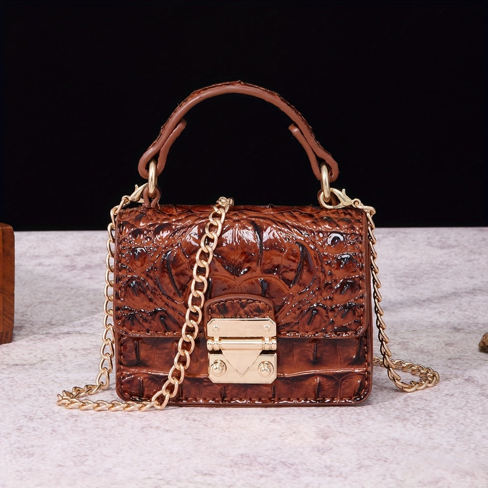 Shoulder Bag for Women – Polyester, Crocodile Print Golden Hardware Detachable – detail view 5