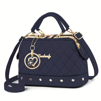 Shoulder Bag for Women – Quilted, Quilted Boston Rhinestone Heart Ornament – detail view 14
