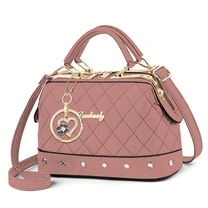 Shoulder Bag for Women – Quilted, Quilted Boston Rhinestone Heart Ornament – detail view 16