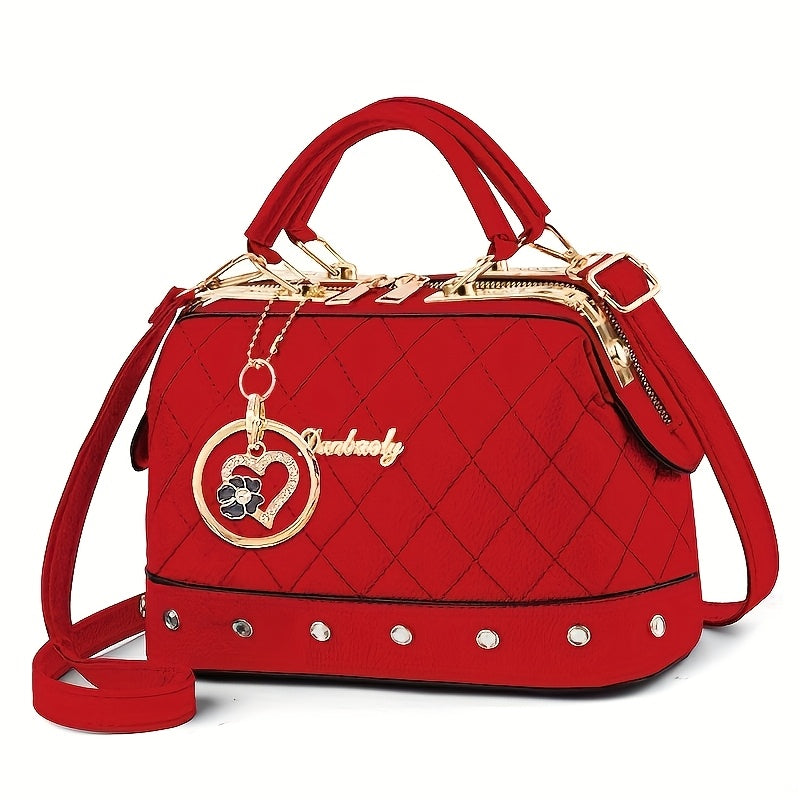 Shoulder Bag for Women – Quilted, Quilted Boston Rhinestone Heart Ornament – detail view 15