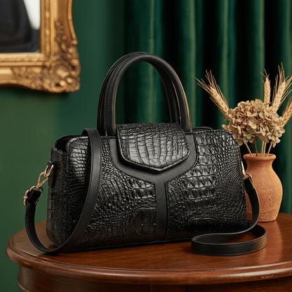 Shoulder Bag for Women – Vegan Leather, Crocodile Embossed Satchel Vegan Leather – detail view 8