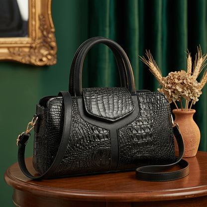 Shoulder Bag for Women – Vegan Leather, Crocodile Embossed Satchel Vegan Leather – detail view 3