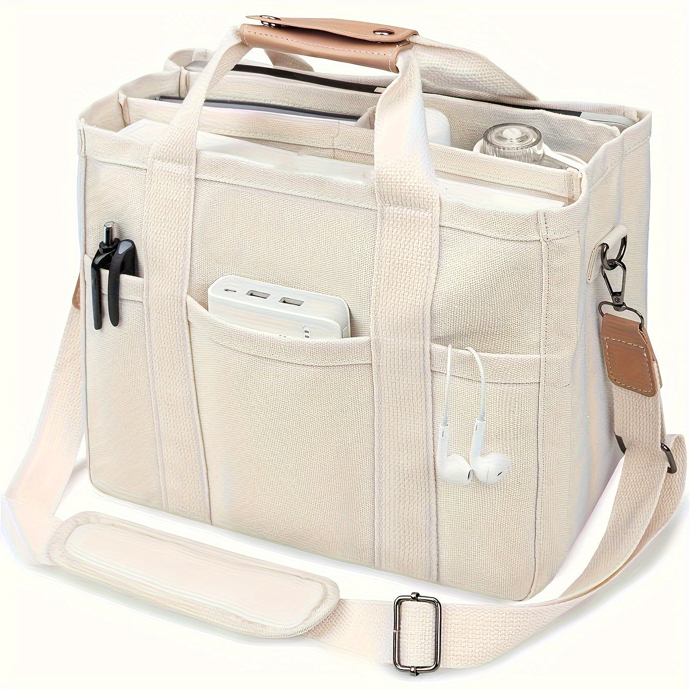 Tote Bag for Women – 5 Colors, Canvas, Multi-Pocket, for Travel & Work – detail view 15