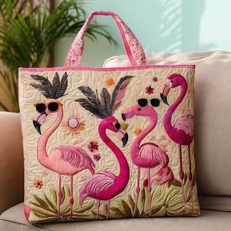 Tote Bag for Women – Quilted, Flamingo Tropical Summer Quilted Applique – detail view 15