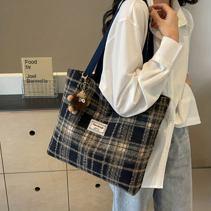 Tote Bag for Women – for Travel & Everyday Use, Checkered Medium Casual Campus Sweet – front view