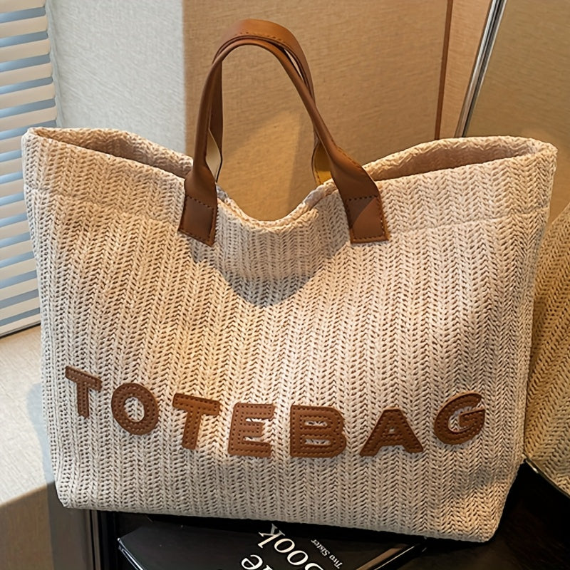 Tote Bag for Women – for Travel & Work, Woven Vacation Beach Mixed Color – front view - product view 11