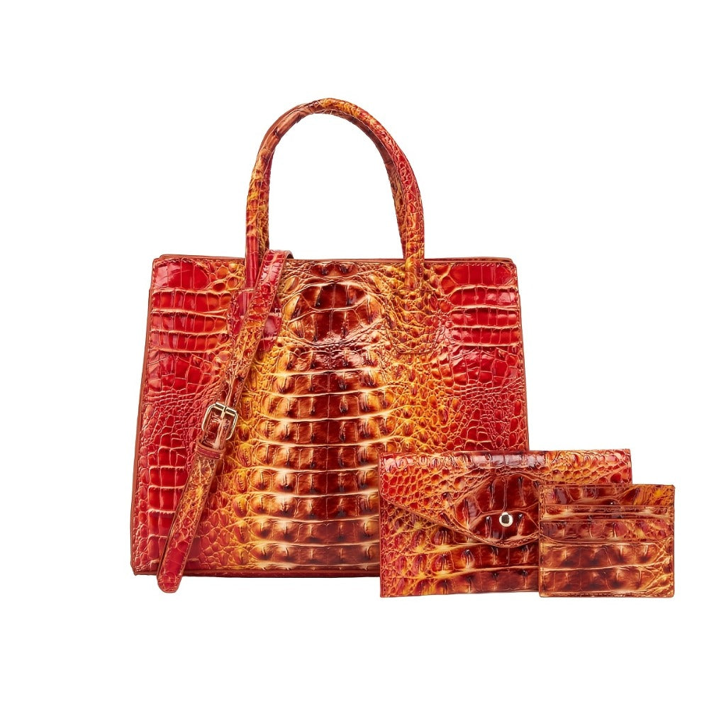 Women's Wallet – 3-Piece, Piece Crocodile Pattern Set Clutch – detail view 10