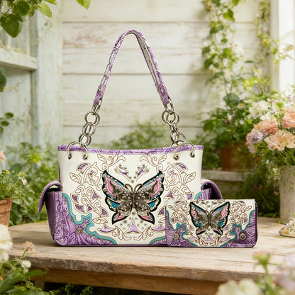 Women's Wallet – Adjustable Strap, Western Style Rhinestone Butterfly Flower – detail view 4