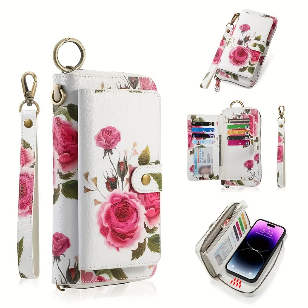 Women's Wallet – Large Capacity, Floral Faux Leather Zipper Large – detail view 2
