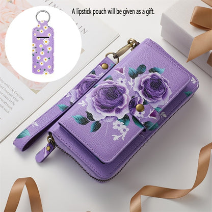 Women's Wallet – Large Capacity, Floral Faux Leather Zipper Large – detail view 13