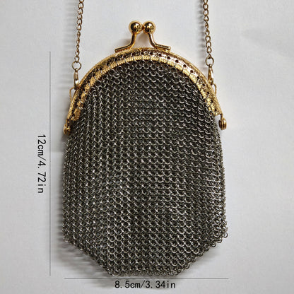 Women's Wallet – Mini, Metal Mesh Coin Chain Strap – front view - product view 11