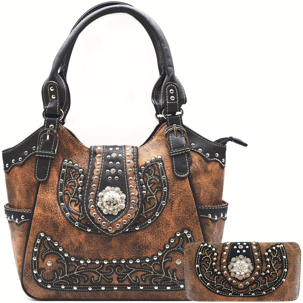 Women's Wallet – Multi-Pocket, Western Cowgirl Rhinestone Studded Set – detail view 8
