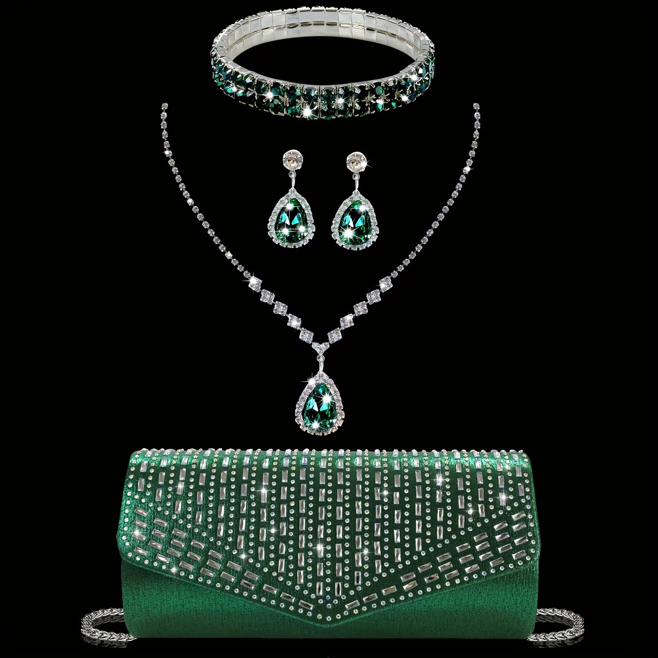 Women's Wallet – Rhinestone Evening Clutch Set Bracelet – front view - product view 12