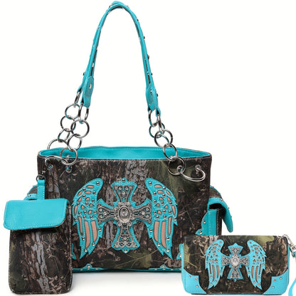 Women's Wallet – Western Studded Concealed Carry Camouflage – front view - product view 20