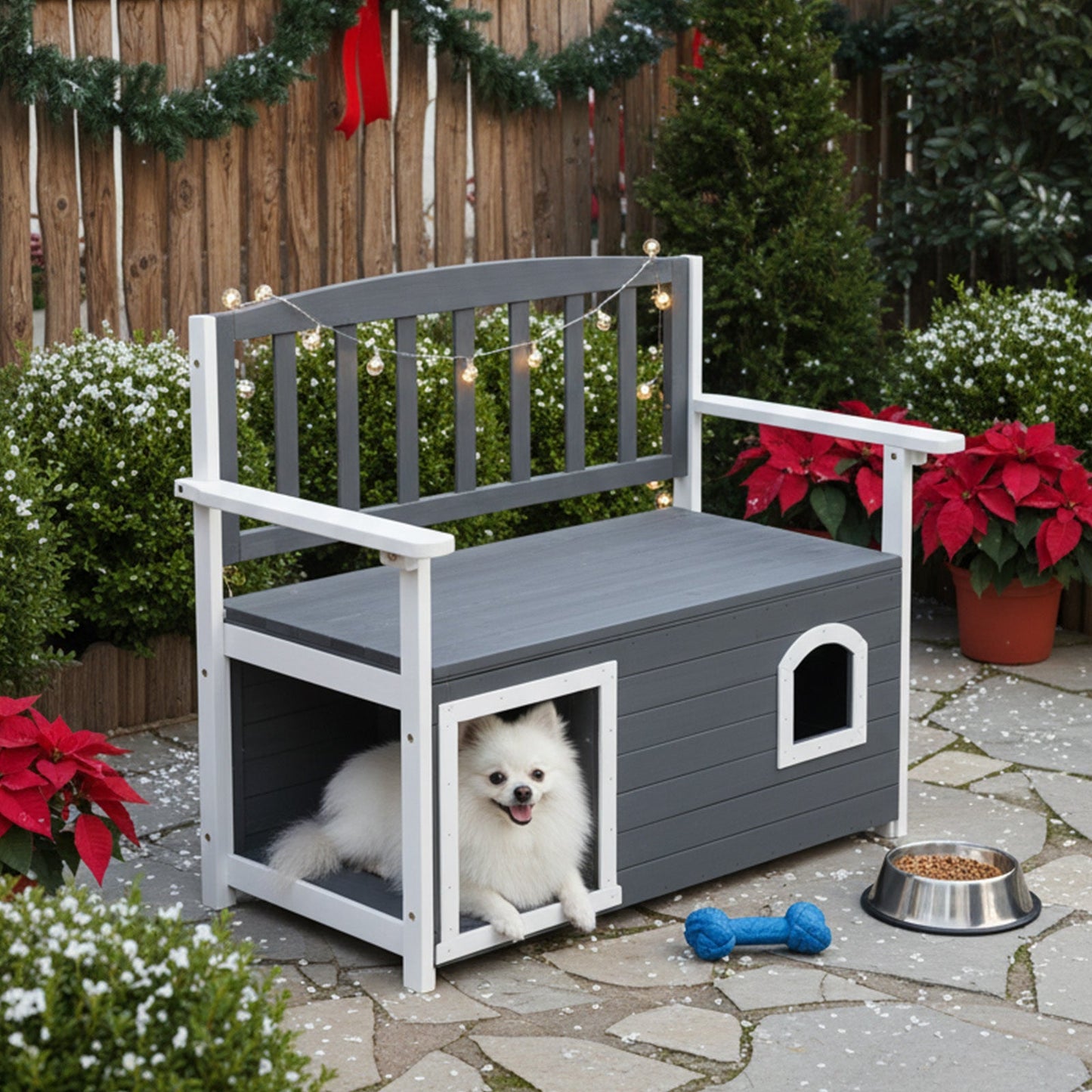 Outdoor Bench shown in the Grey option