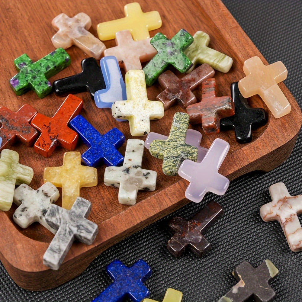 Worry Stones - Cross Bulk 50pcs Faux Gemstone Cross Shaped Palm Pocket Assorted Crystal - product detail view 3