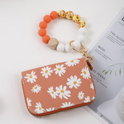 Wristlet Keychain - Card Holder - Daisy Beaded Accordion Zipper Pouch with Multi-Card Slots - product detail view 3