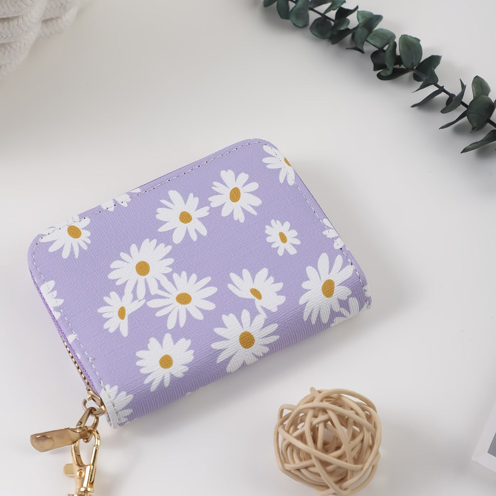Wristlet Keychain - Card Holder - Daisy Beaded Accordion Zipper Pouch with Multi-Card Slots - product detail view 7