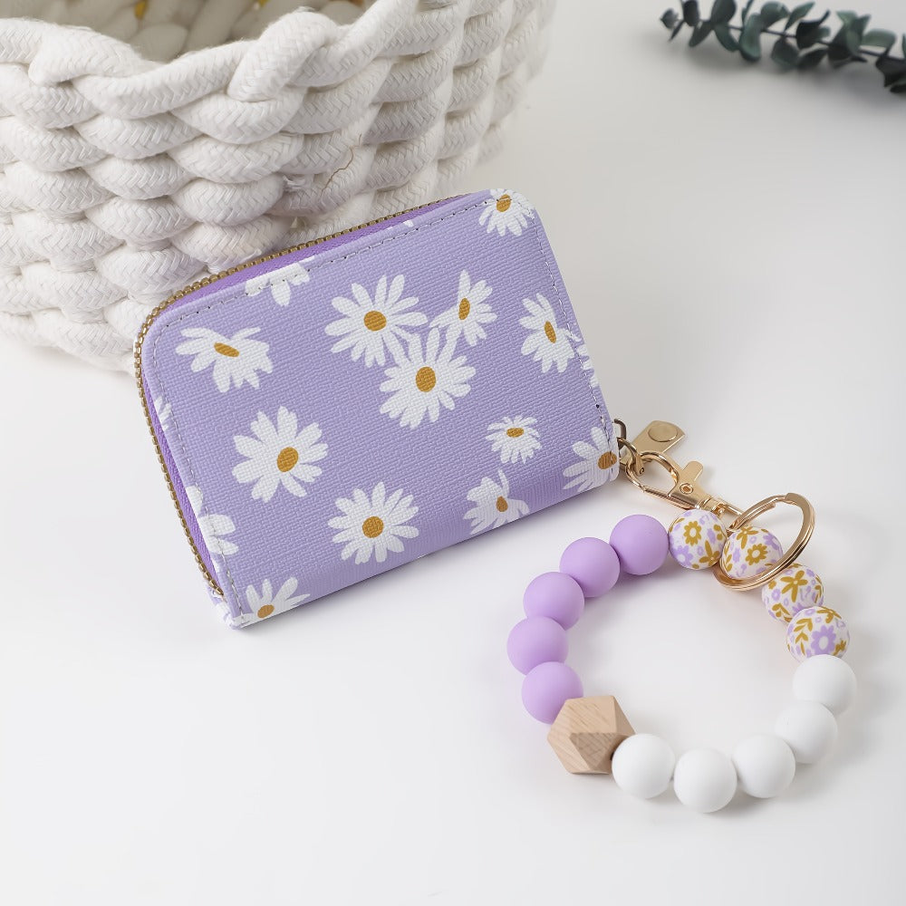 Wristlet Keychain - Card Holder - Daisy Beaded Accordion Zipper Pouch with Multi-Card Slots - product detail view 9