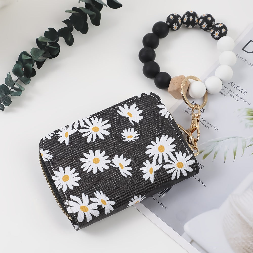 Wristlet Keychain - Card Holder - Daisy Beaded Accordion Zipper Pouch with Multi-Card Slots - product detail view 10